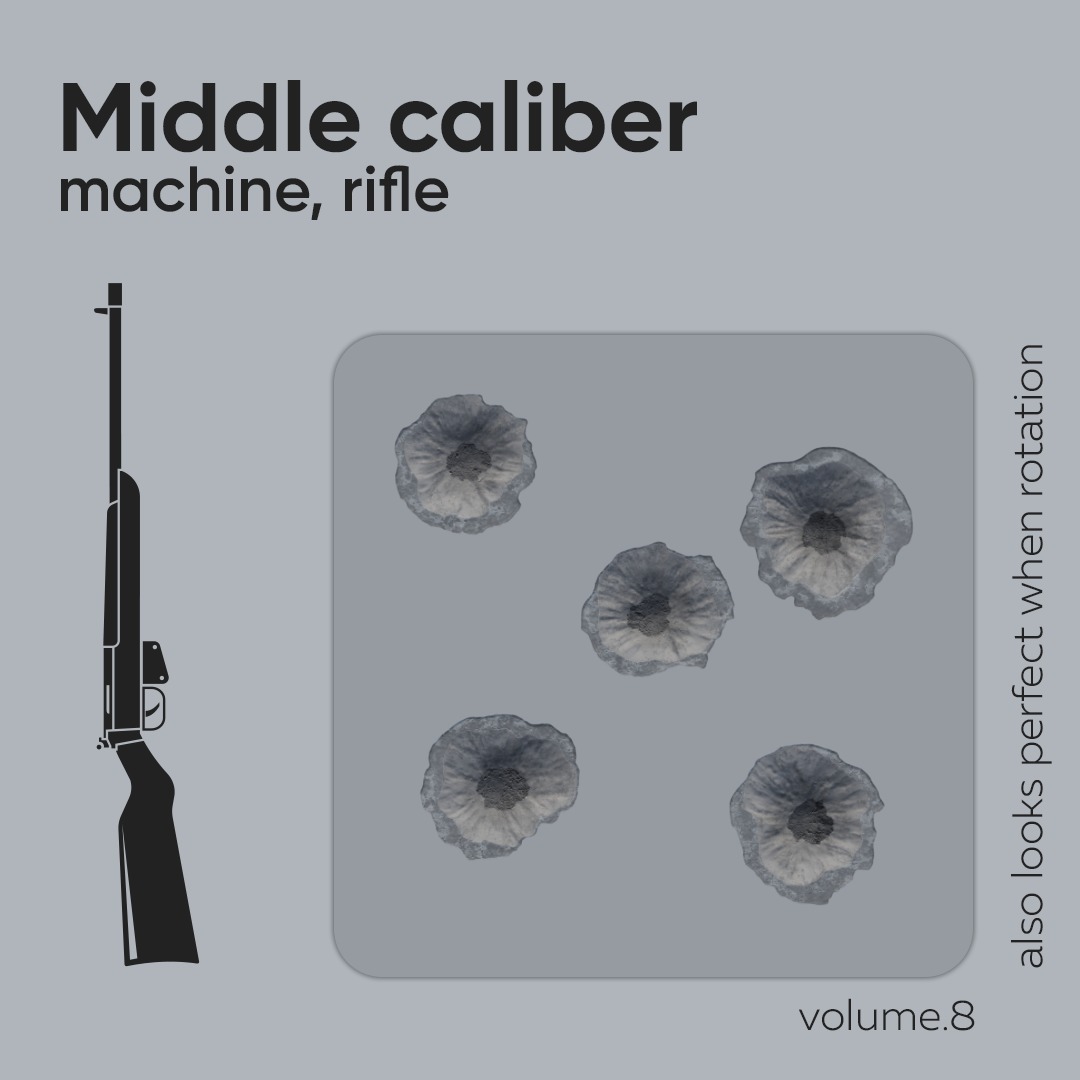 15 Bullet Hole Decals Pack on Concrete Wall 8 Texture_3