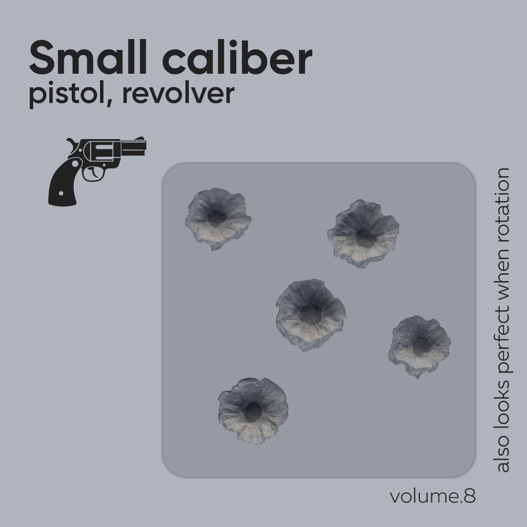 15 Bullet Hole Decals Pack on Concrete Wall 8 Texture_2