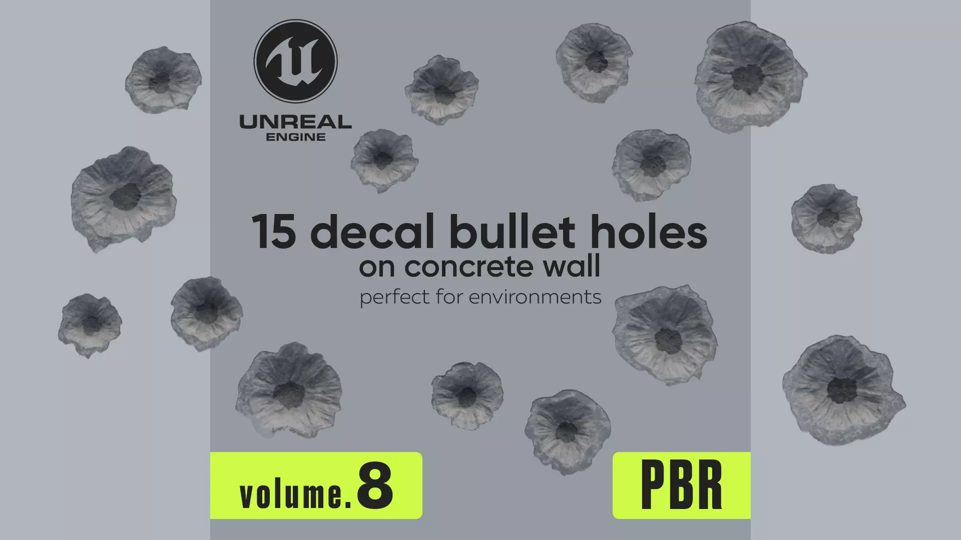 15 Bullet Hole Decals Pack on Concrete Wall 8 Texture_0