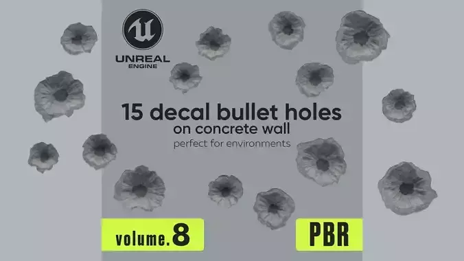 15 Bullet Hole Decals Pack on Concrete Wall 8 Texture