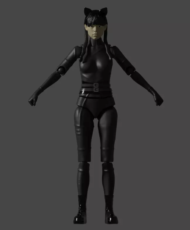 Wednesday Addams Cat Suit - Pre-abbembled Action figure 3D print model_0