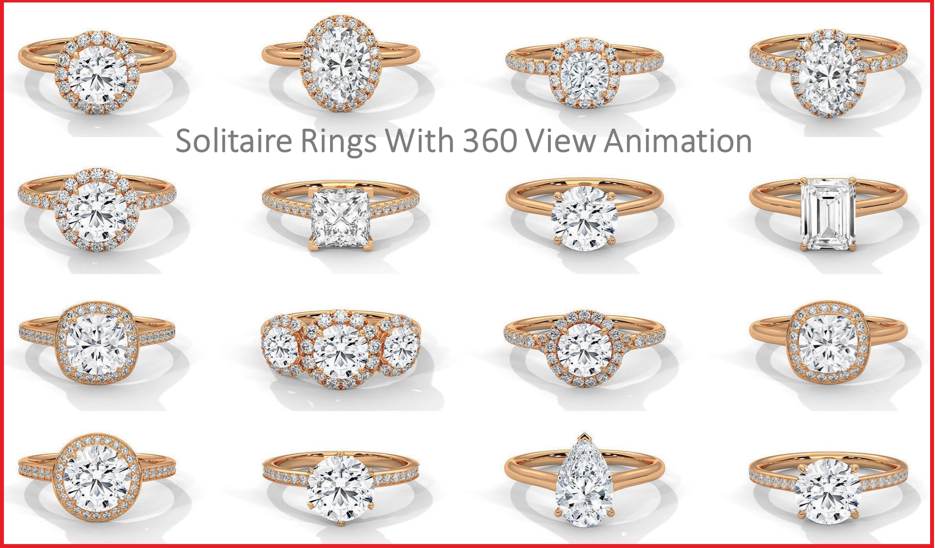 104 Solitaire rings with 360 view animation 3D Model Collection_0