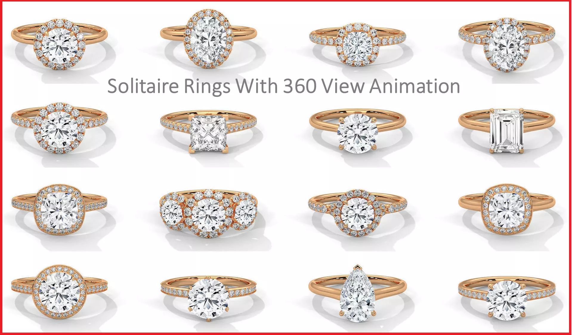104 Solitaire rings with 360 view animation 3D Model Collection_0