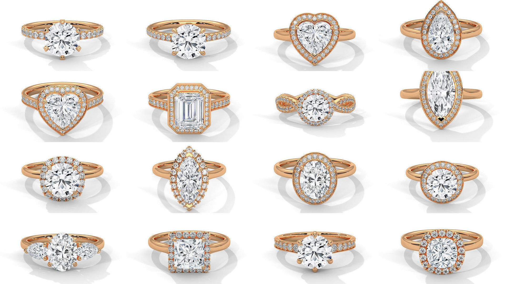104 Solitaire rings with 360 view animation 3D Model Collection_1