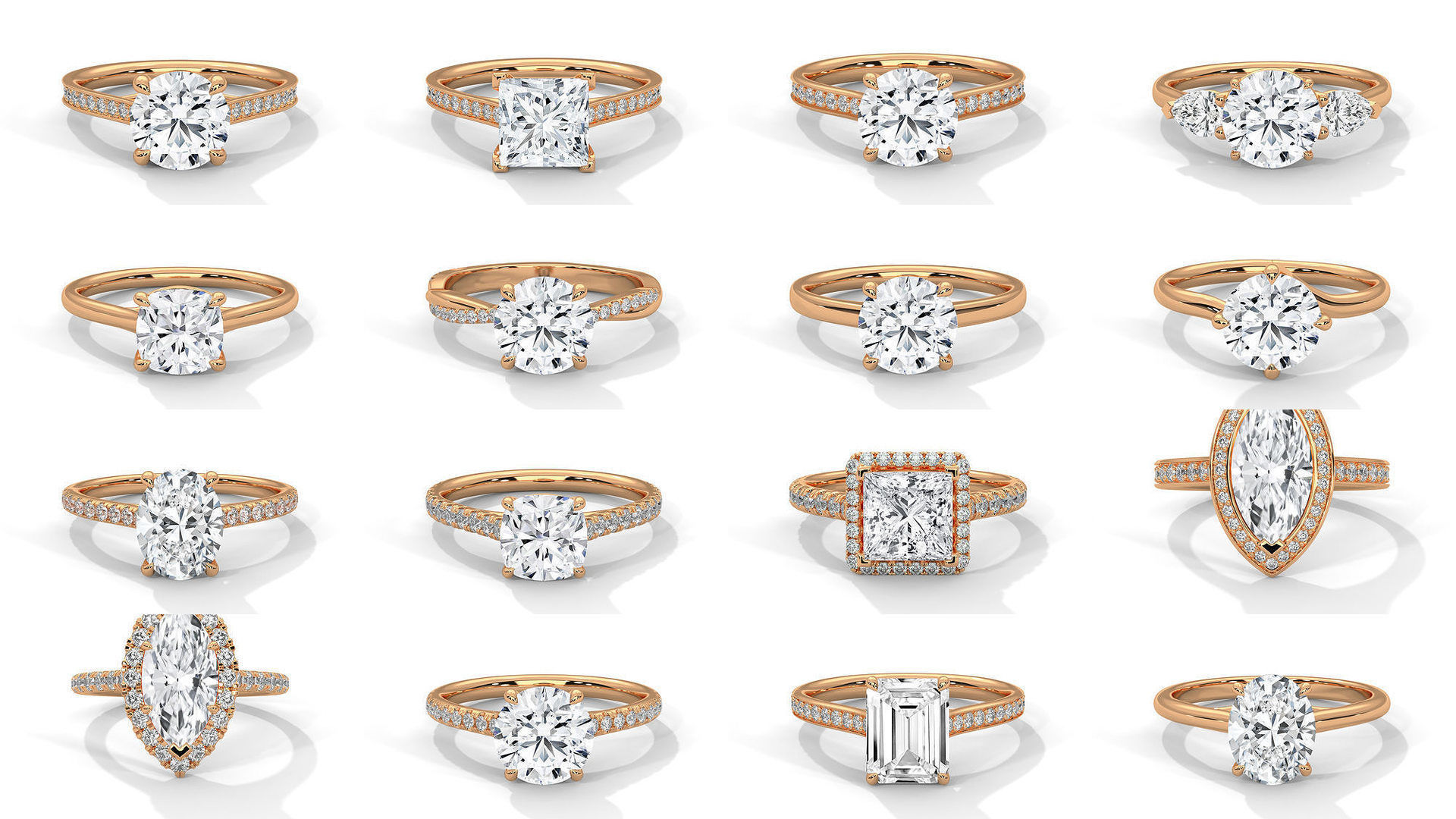104 Solitaire rings with 360 view animation 3D Model Collection_4