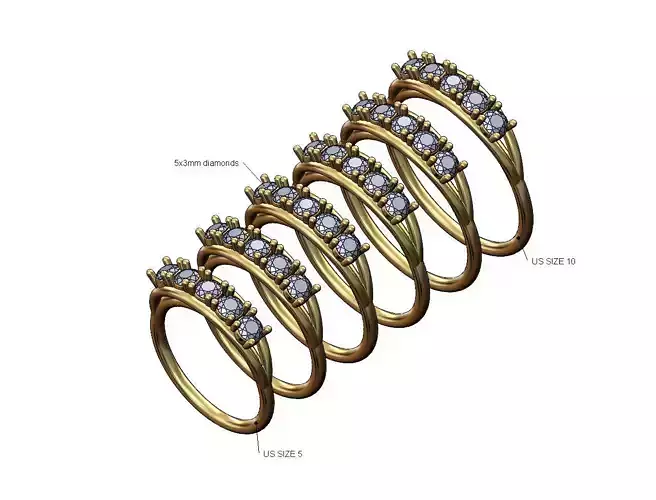 Double wire diamond arc 3mm stones  band US sizes 5to10