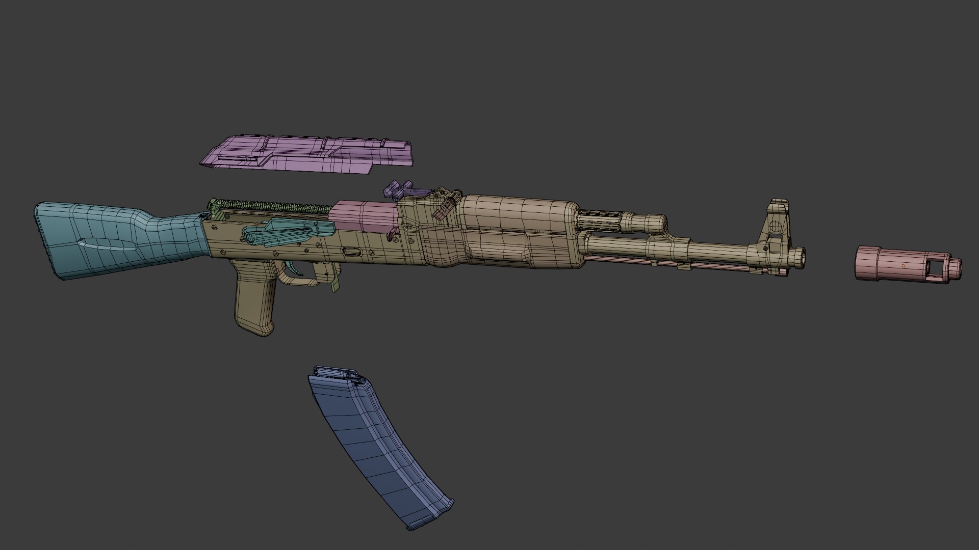 AK-74 assault riffle Low-poly Game ready Free low-poly 3D model_16