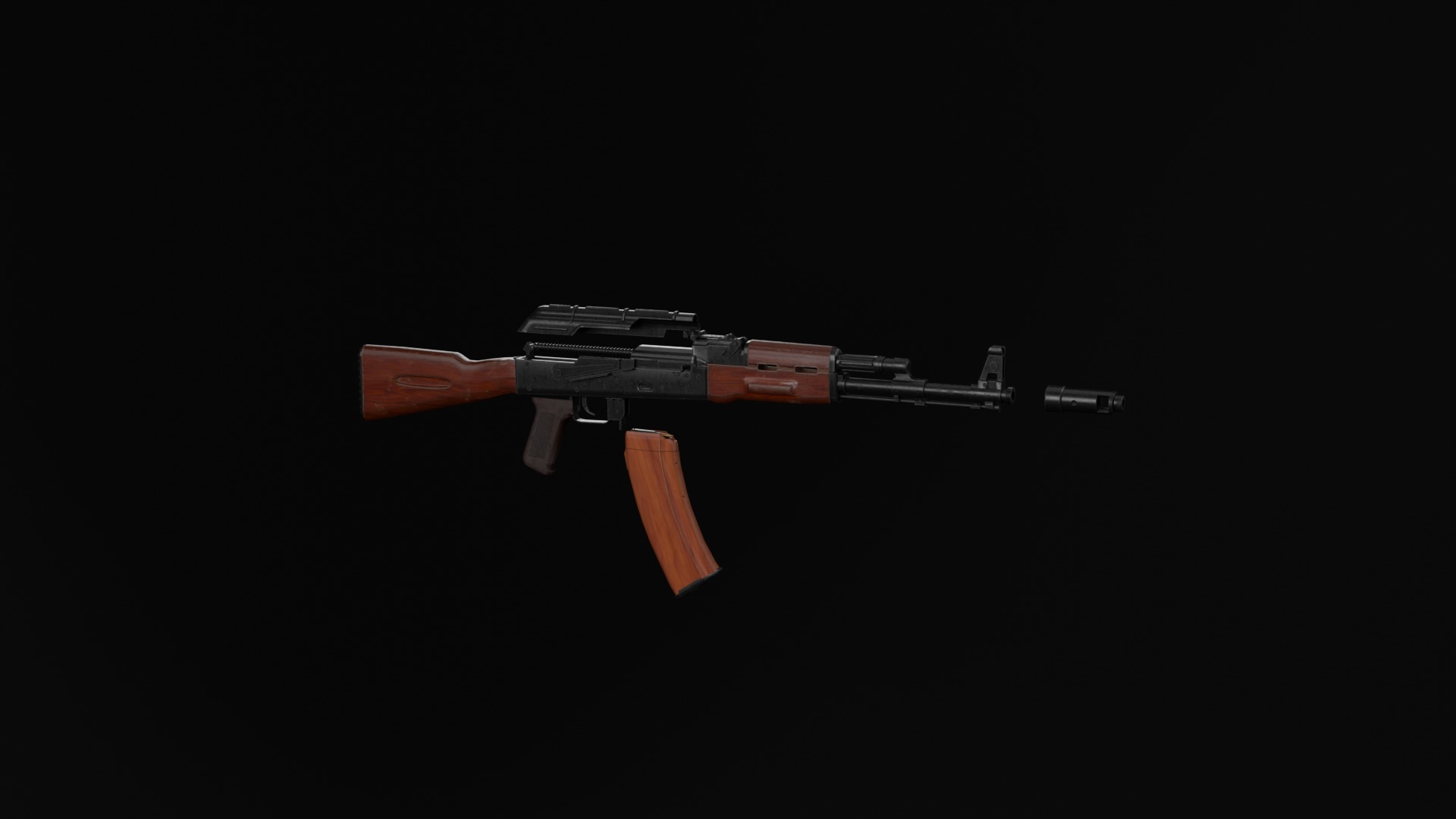 AK-74 assault riffle Low-poly Game ready Free low-poly 3D model_8