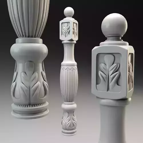 Baluster column with leaves for cnc milling 3D print model 3D print model
