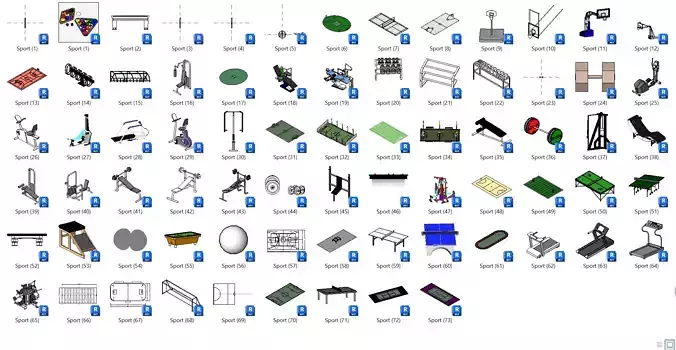 73 sports equipment suitable for all types of design for revit