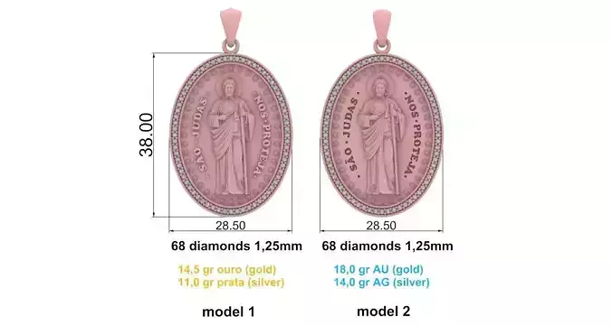 Medalha Sao Judas Tadeu portugues para diamantes 1-25mm