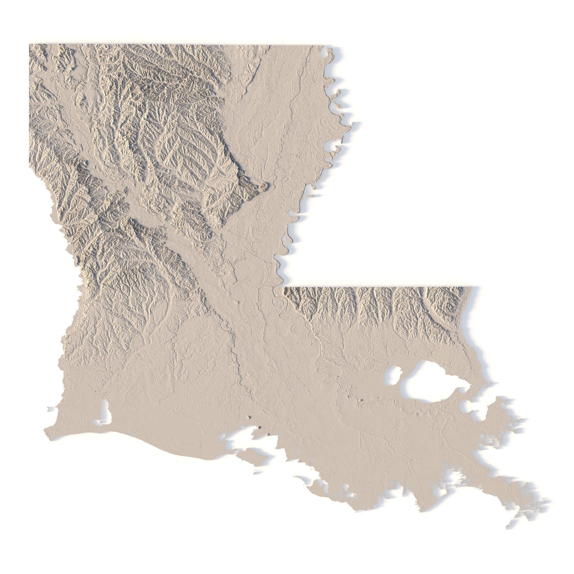 Louisiana Topographic Map STL Model 3D print model_1