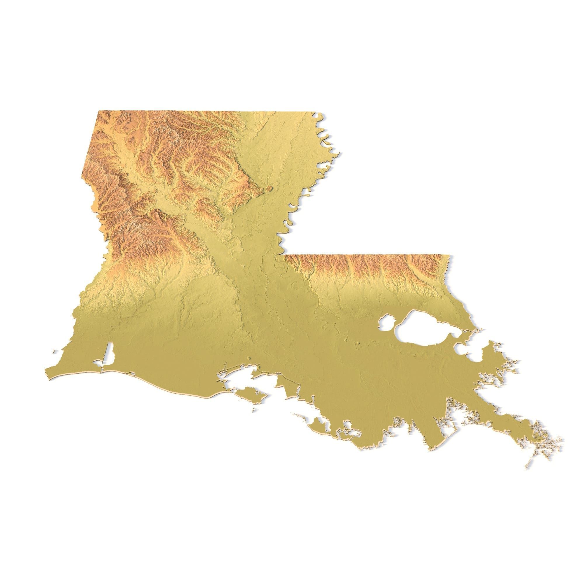 Louisiana Topographic Map STL Model 3D print model_4