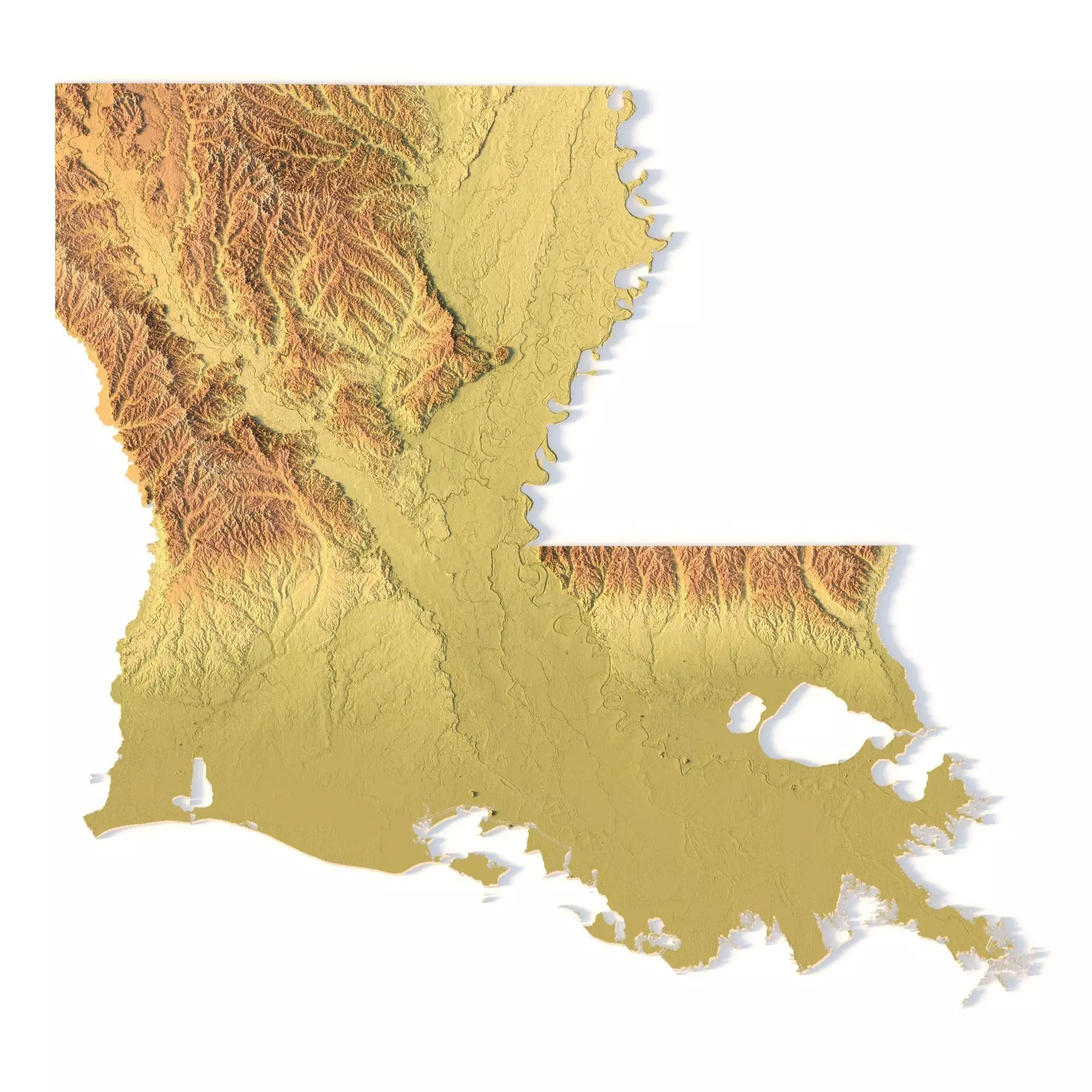 Louisiana Topographic Map STL Model 3D print model_0