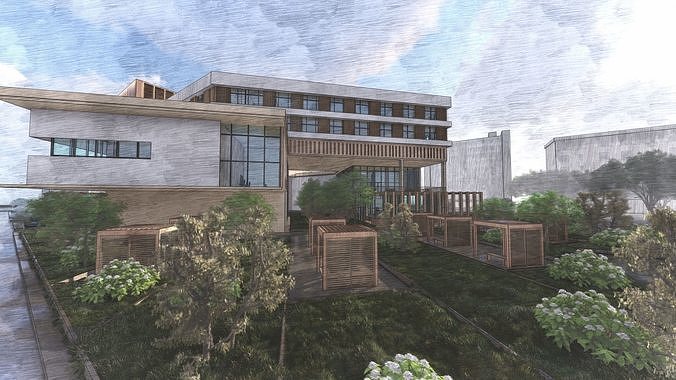 Modern Emergency Hospital with plans and scenes 3D model 2