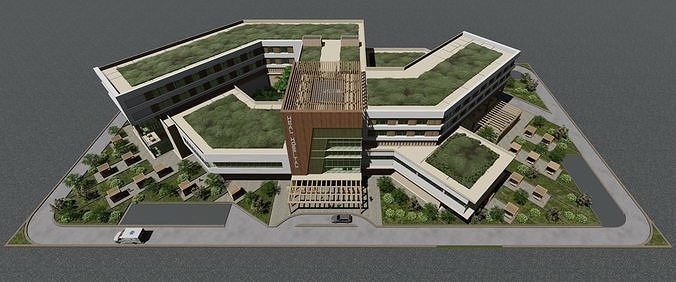 Modern Emergency Hospital with plans and scenes 3D model 3