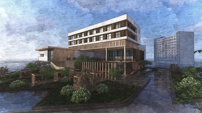 Modern Emergency Hospital with plans and scenes 3D model 7