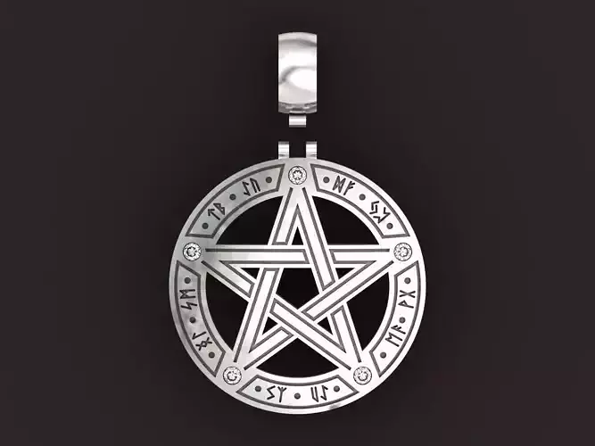Pagan Wiccan Pentacle Pentagram Star Pendant  with Runes 1425 3D print model