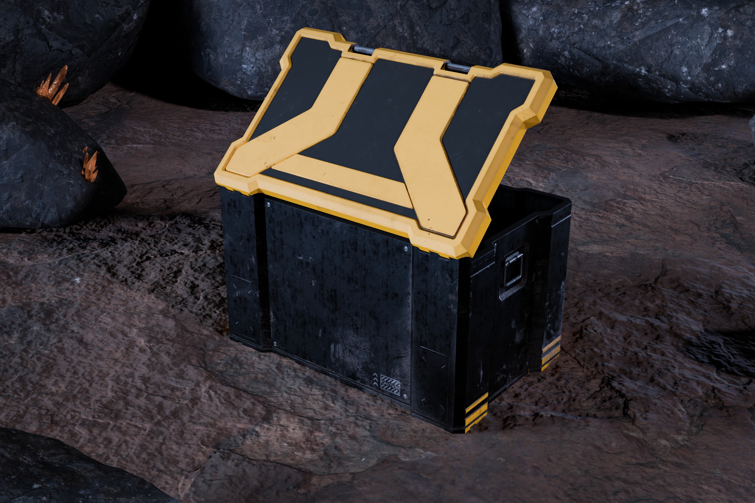 Sci fi Crystals and Resource Crate and Rocks Low-poly 3D model_7