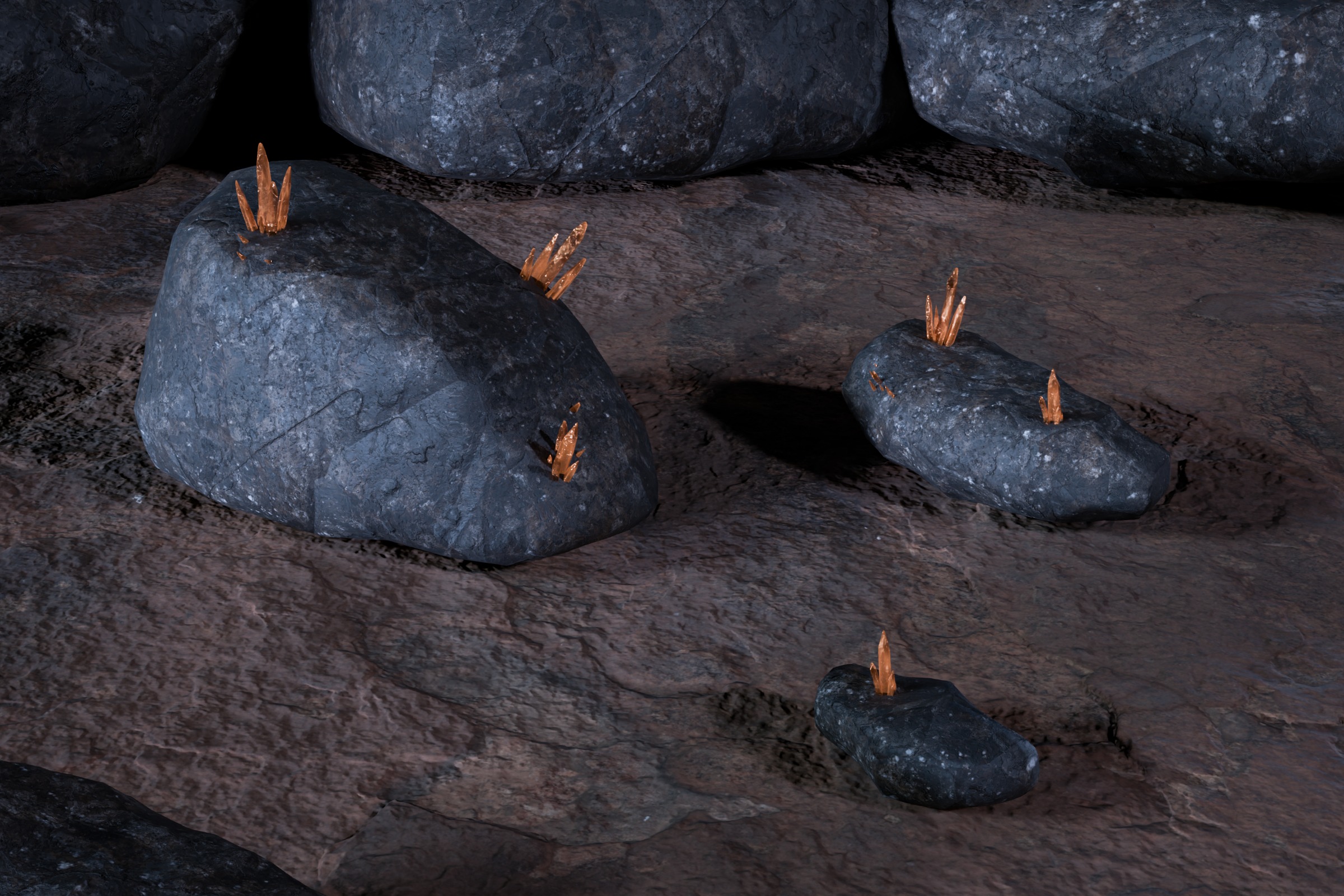 Sci fi Crystals and Resource Crate and Rocks Low-poly 3D model_14