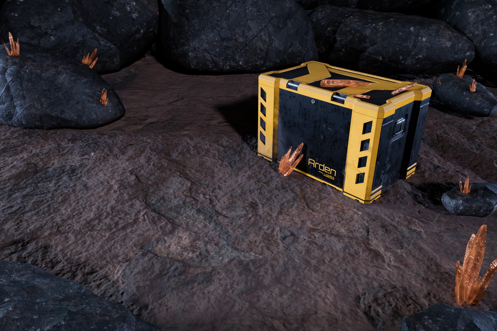 Sci fi Crystals and Resource Crate and Rocks Low-poly 3D model_17