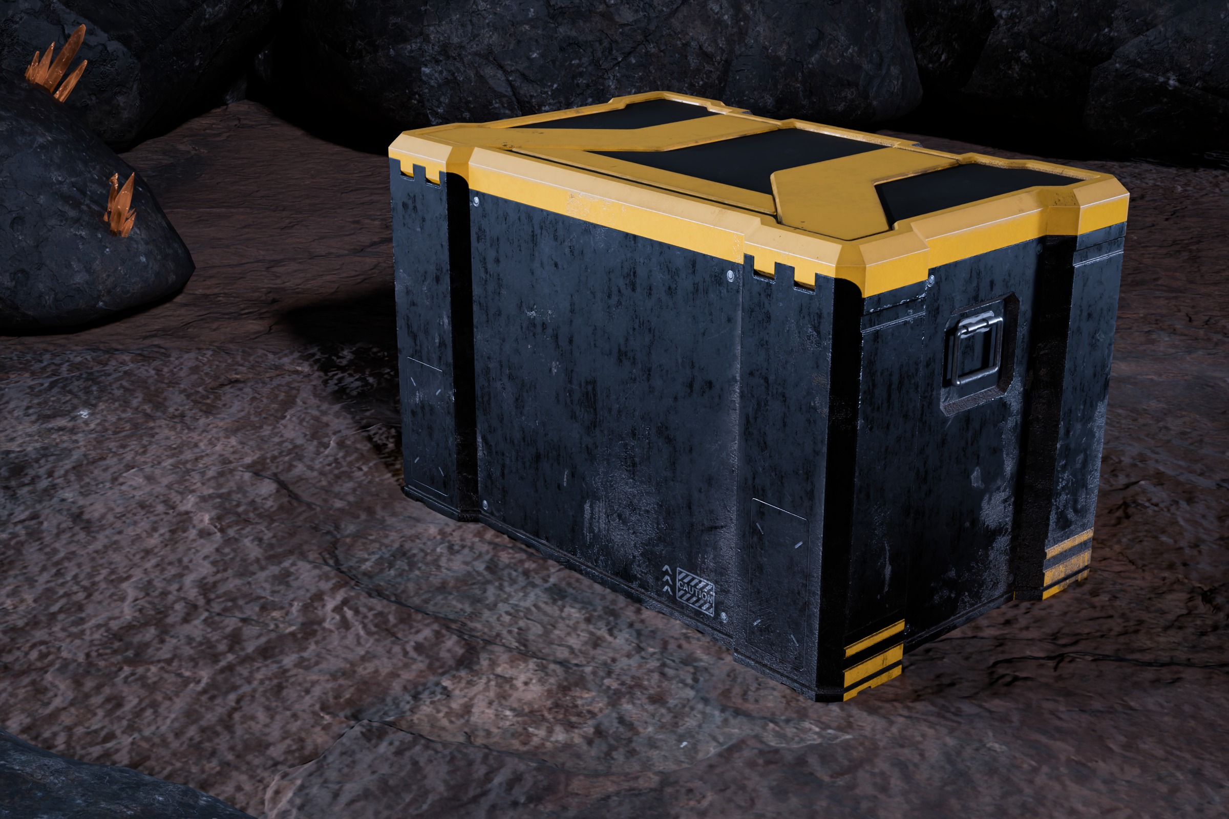 Sci fi Crystals and Resource Crate and Rocks Low-poly 3D model_6