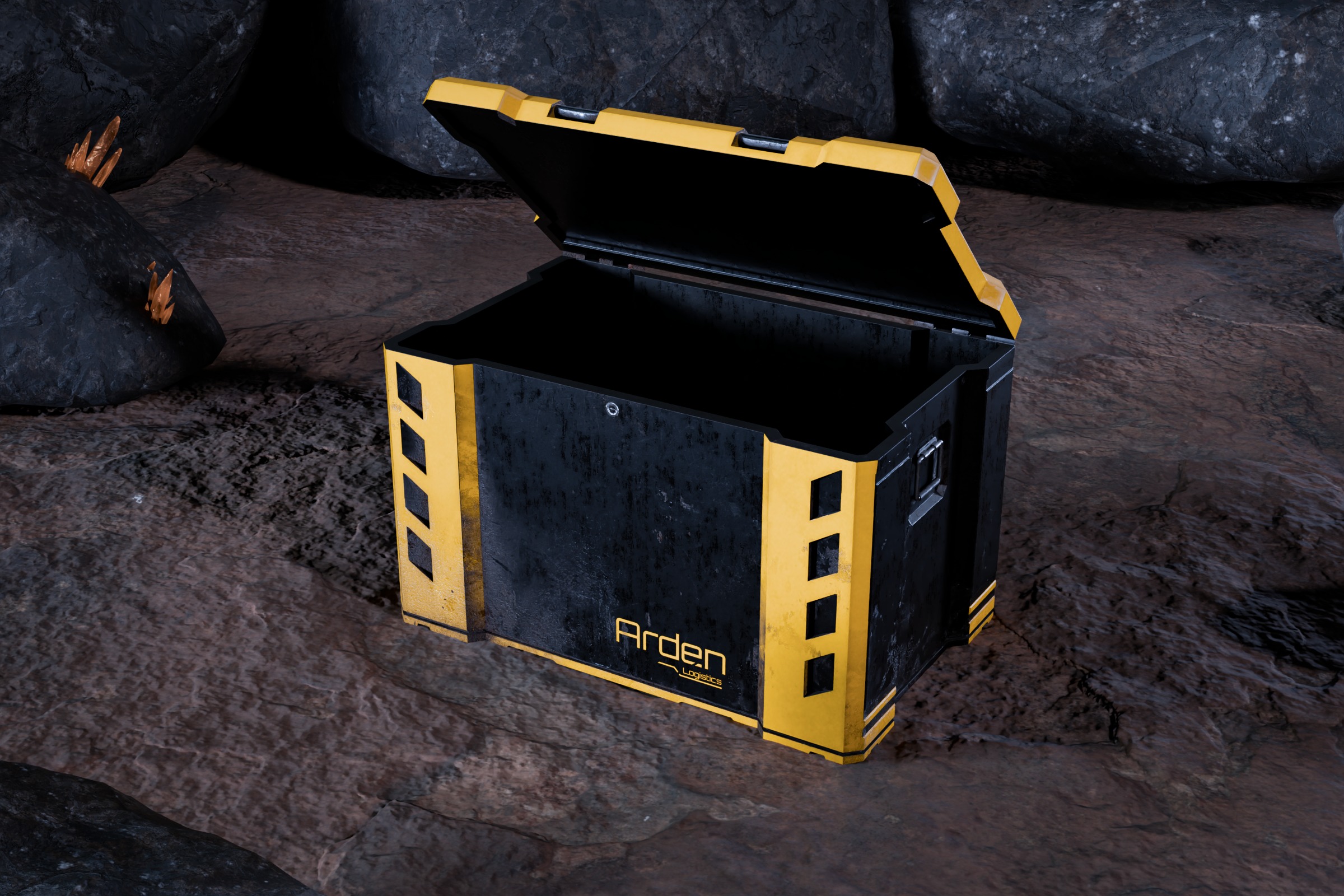 Sci fi Crystals and Resource Crate and Rocks Low-poly 3D model_8