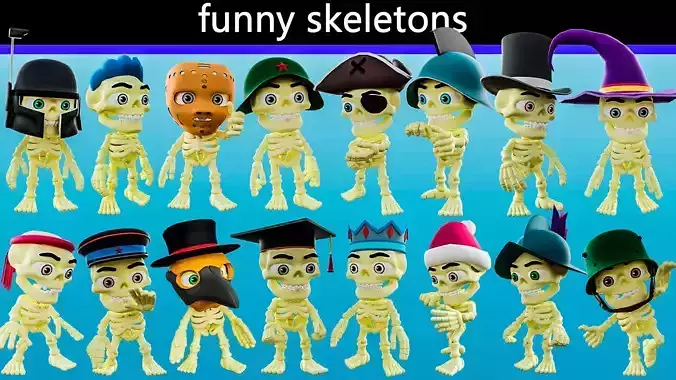Funny skeletons Low-poly 3D model