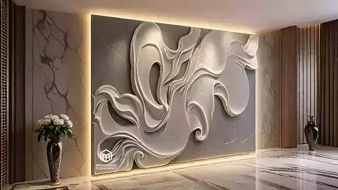 modern panel wall decor set wall relief mural CNC 85 3D model