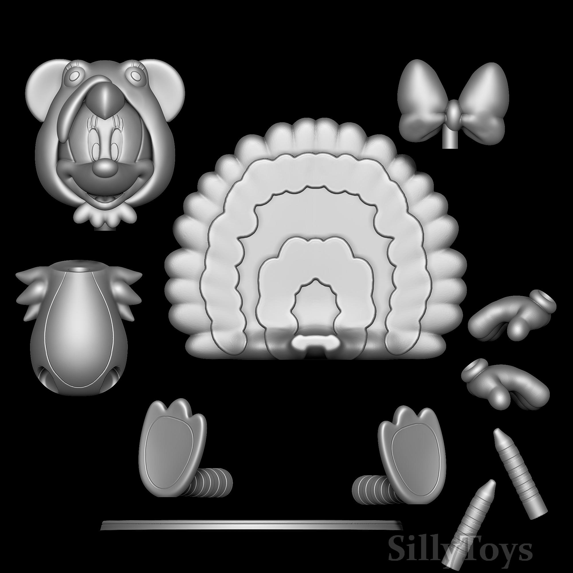 Minnie Mouse Thanksgiving Turkey costume 3D print model_4