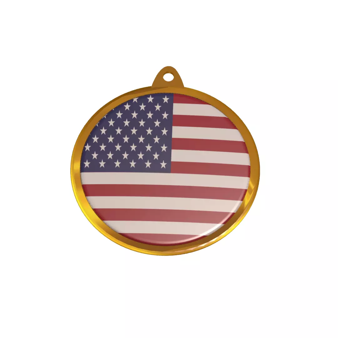 Golden medal badge of the US flag 3D model_0
