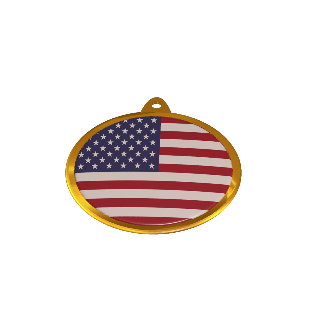 Golden medal badge of the US flag 3D model_4