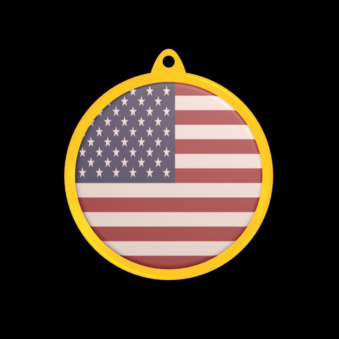 Golden medal badge of the US flag 3D model_14