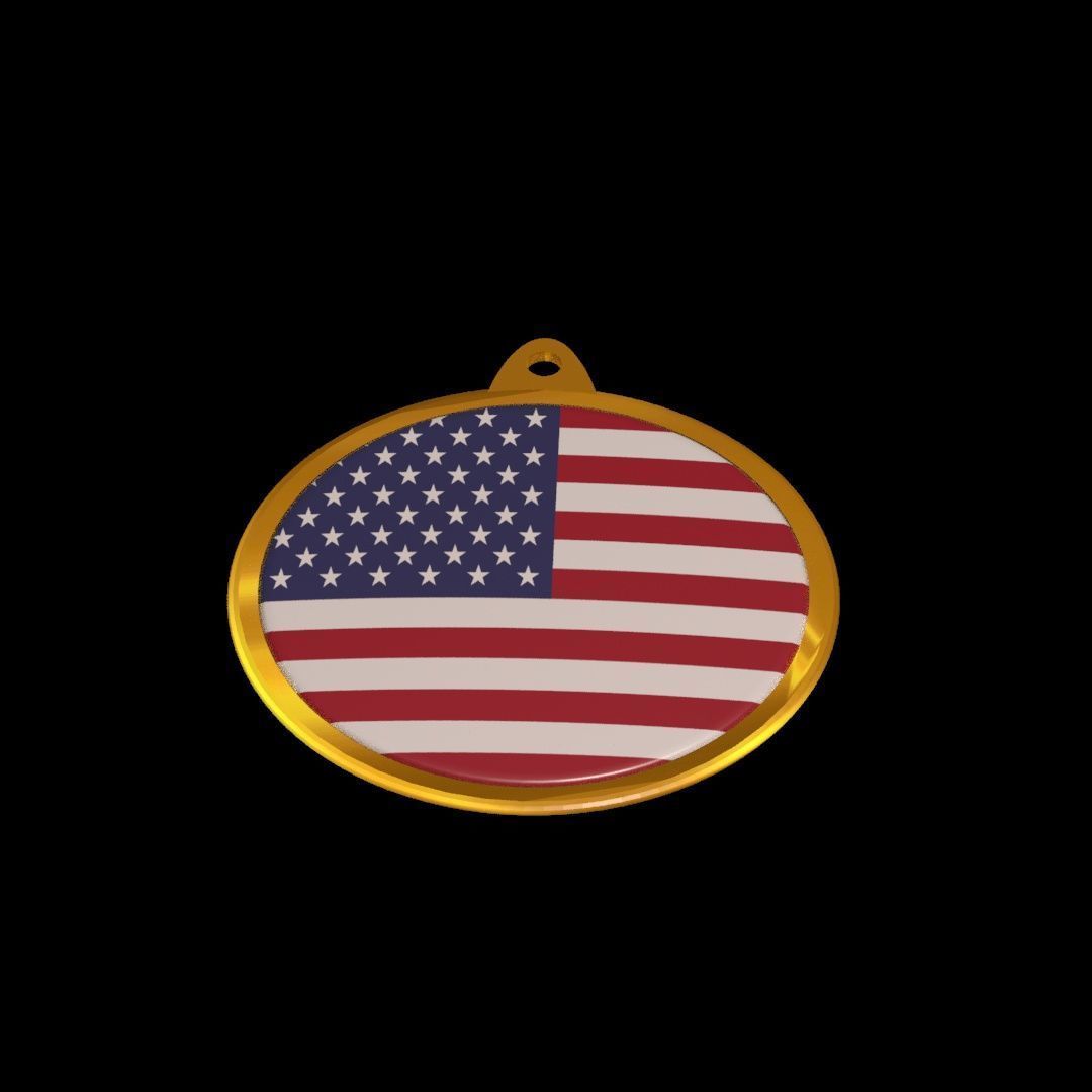 Golden medal badge of the US flag 3D model_15