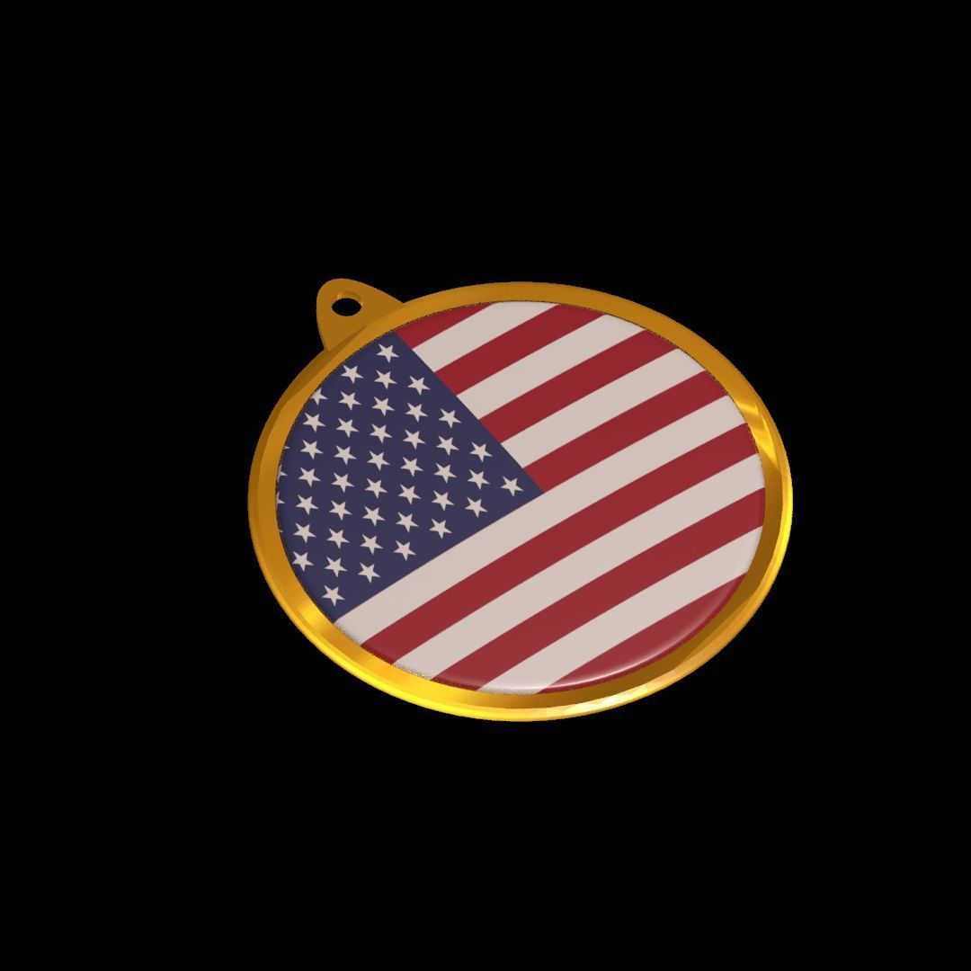 Golden medal badge of the US flag 3D model_19