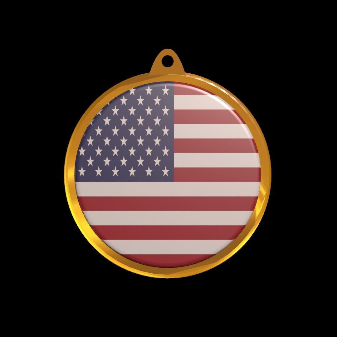 Golden medal badge of the US flag 3D model_10