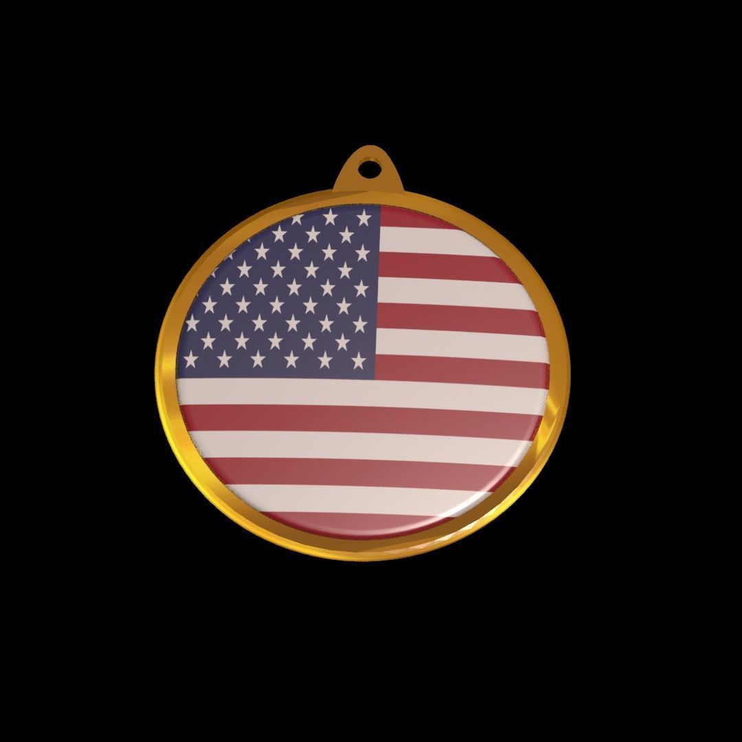 Golden medal badge of the US flag 3D model_13