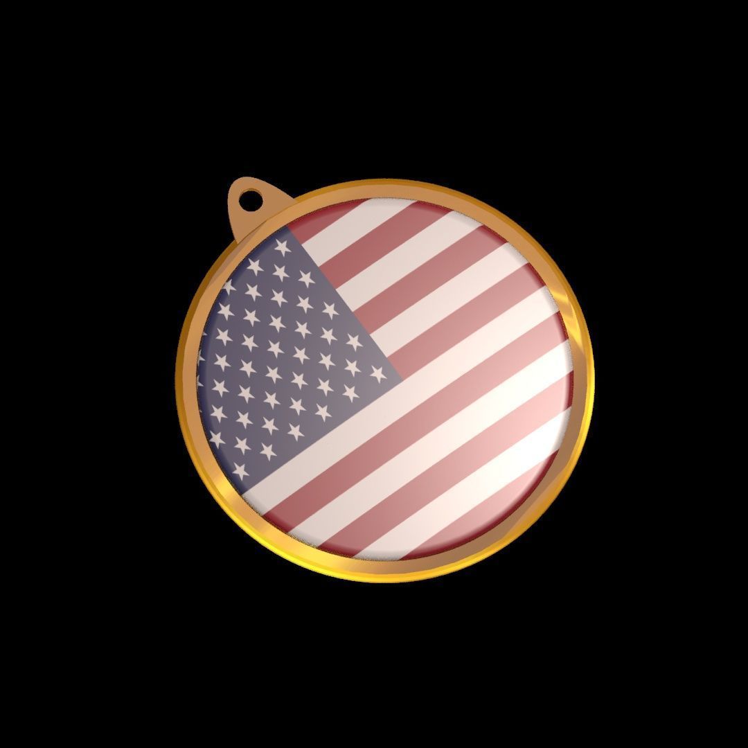 Golden medal badge of the US flag 3D model_21