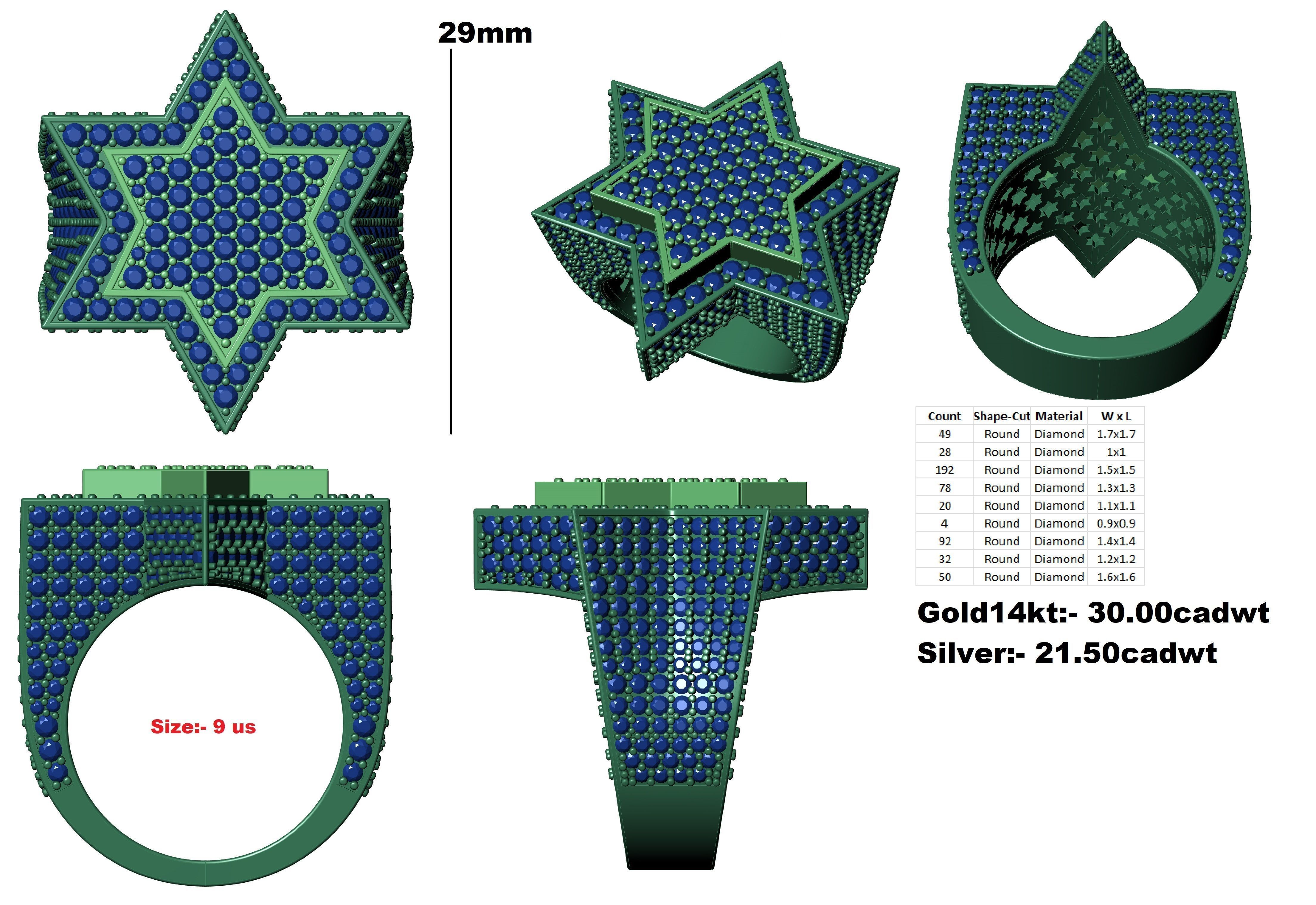Star Diamond Ring 3D print model_3