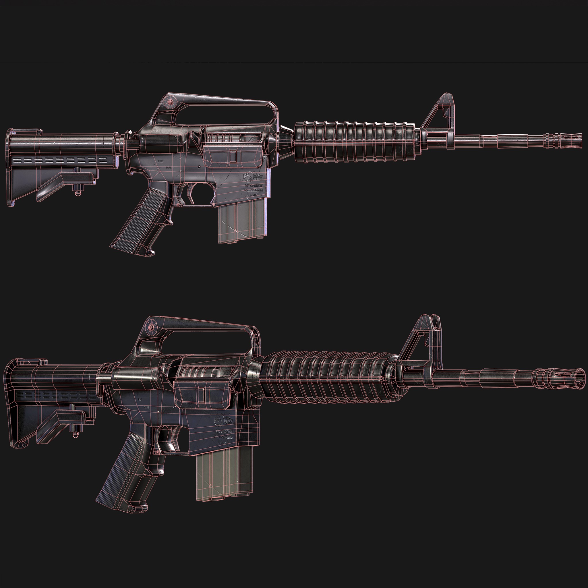 M16 Assault Rifle 3D Model Game-Ready UV Unwrapped and Textured Low-poly 3D model_4