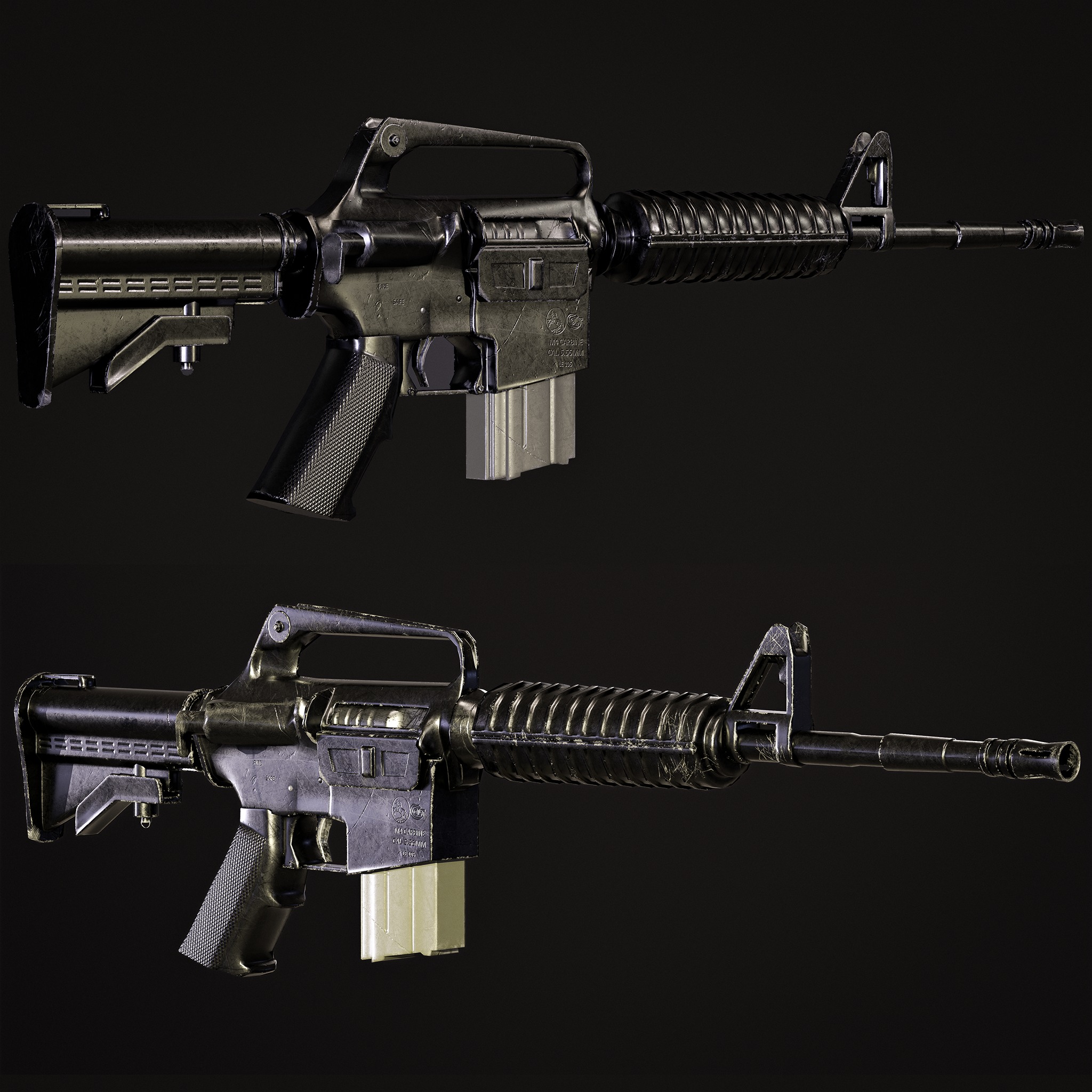M16 Assault Rifle 3D Model Game-Ready UV Unwrapped and Textured Low-poly 3D model_2