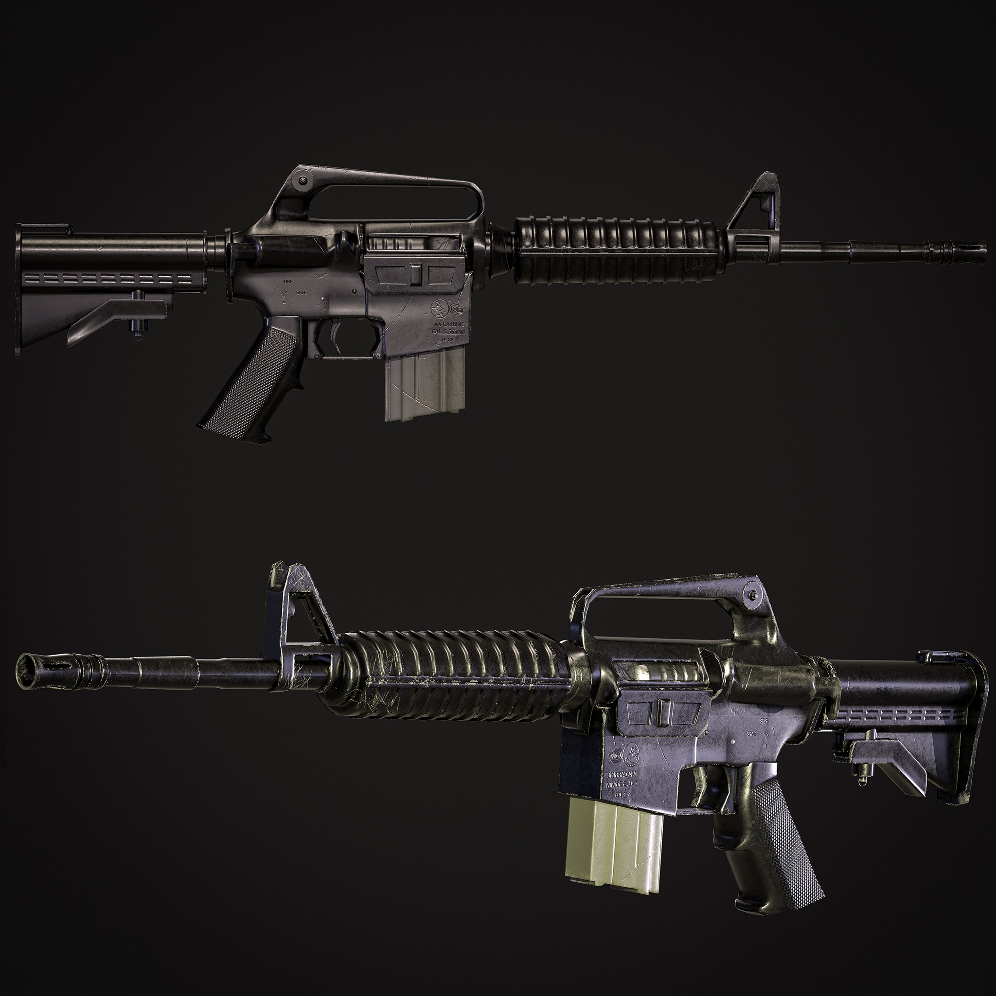 M16 Assault Rifle 3D Model Game-Ready UV Unwrapped and Textured Low-poly 3D model_3