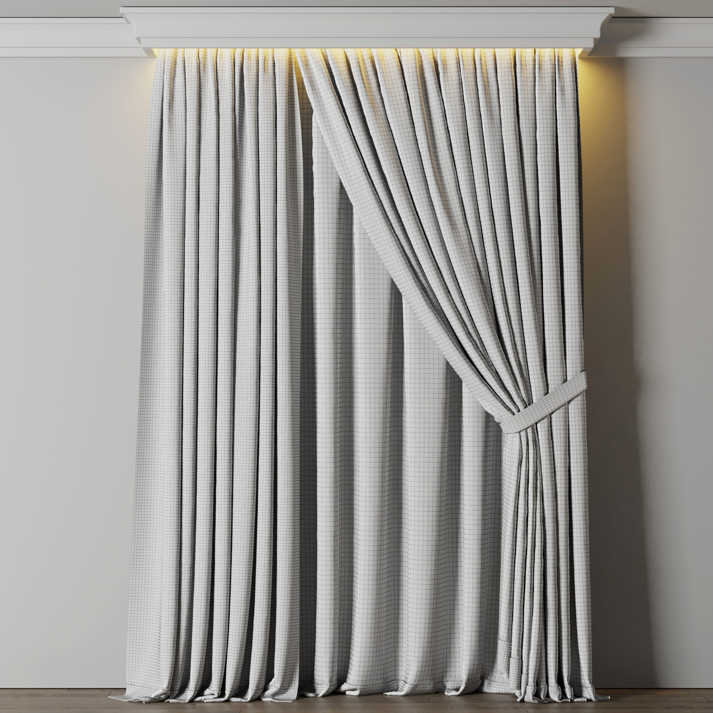 Low Width Curtains Classic 01 Low-poly 3D model_4