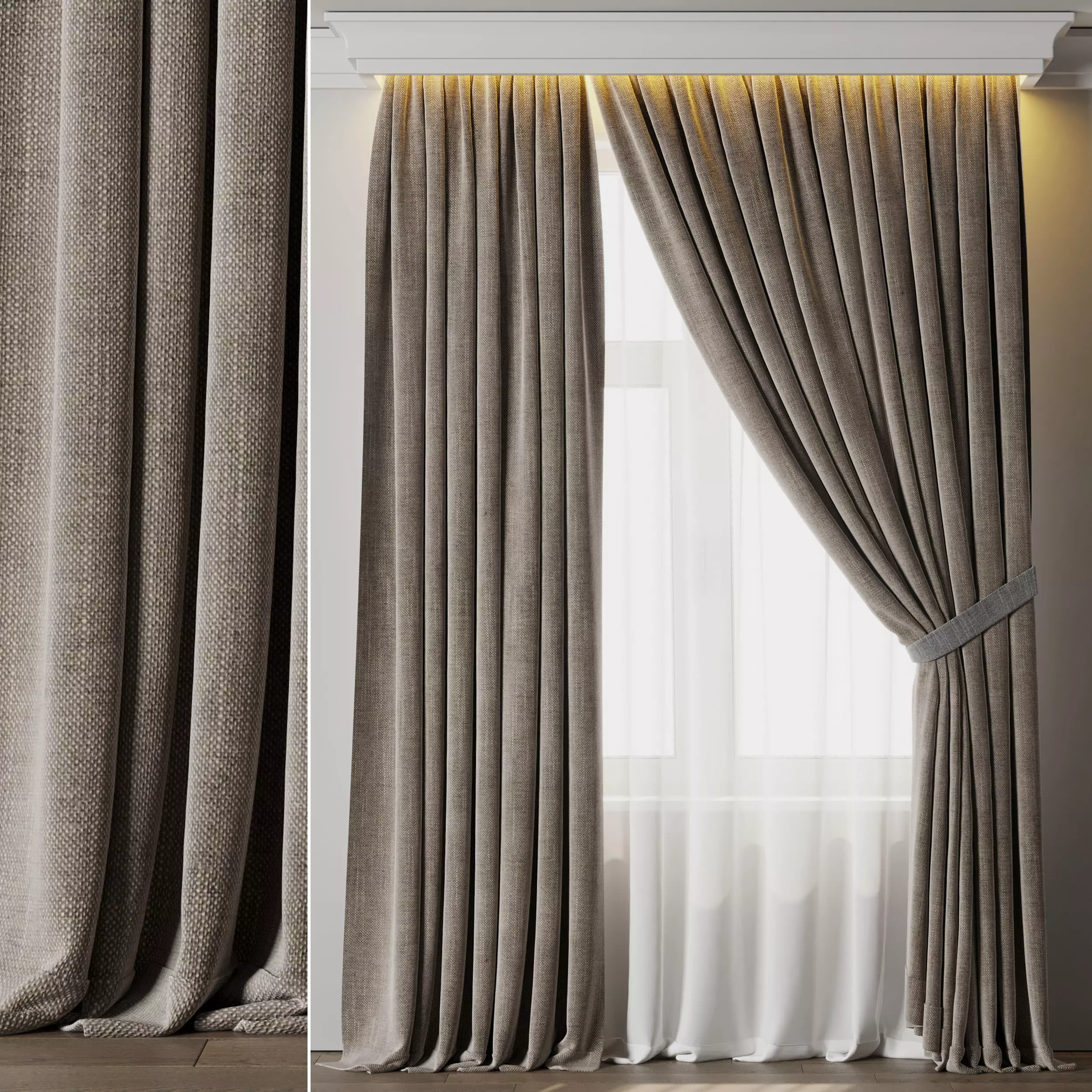 Low Width Curtains Classic 01 Low-poly 3D model_0