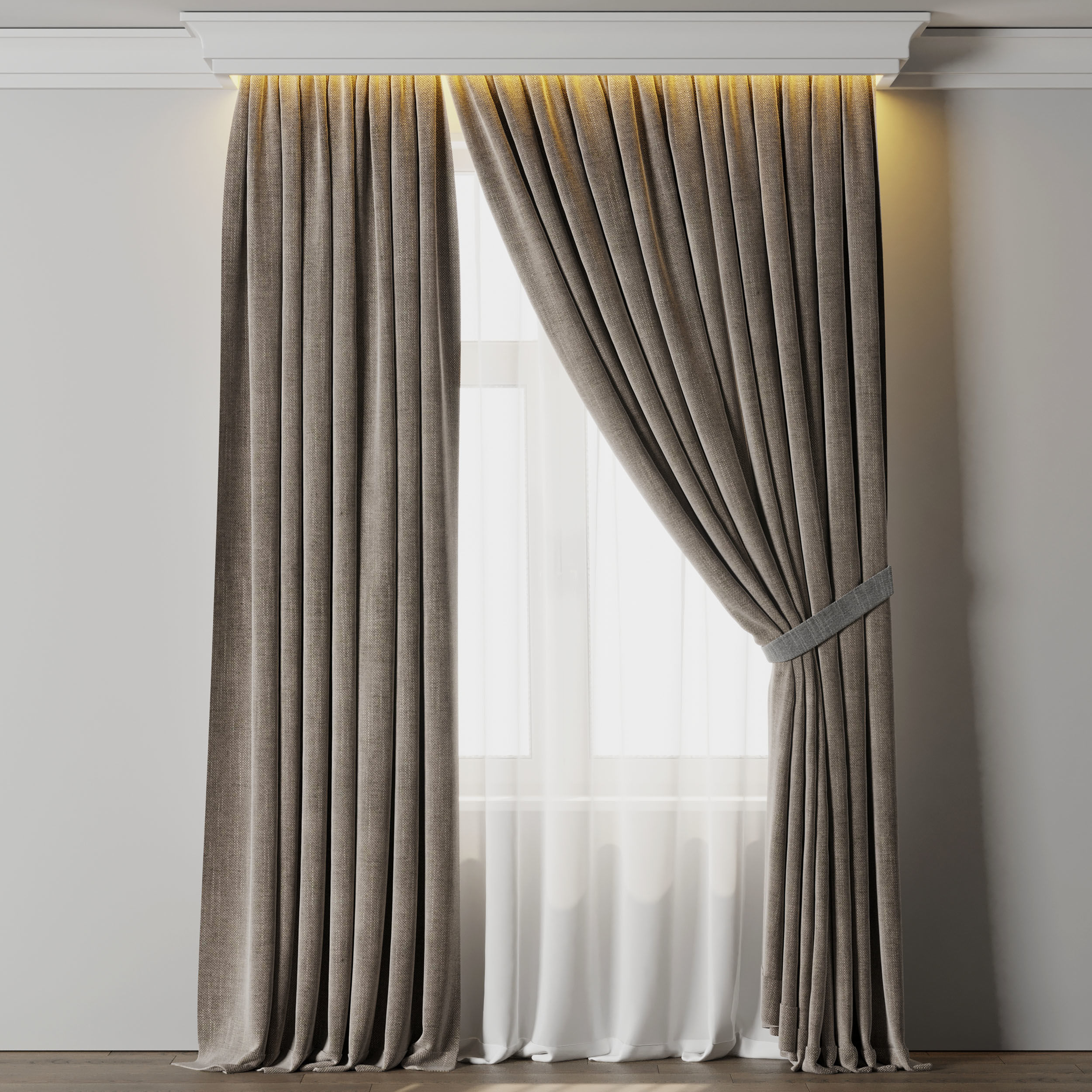 Low Width Curtains Classic 01 Low-poly 3D model_5