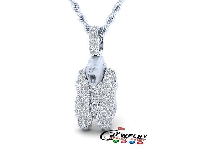 Custom Gorilla Emoji Pendant - Gorilla Face Diamond Necklace 3D print model