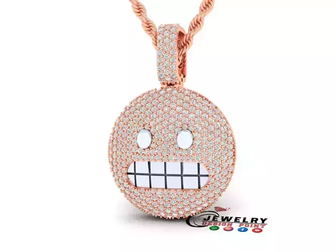 Custom Grimacing Face Emoji Diamond Pendant - Grimacing Emoji