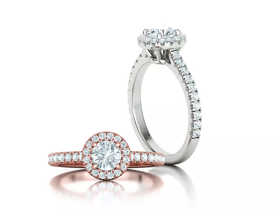 Halo Engagement Ring Half Carat Stone 5mm gem Pave setting 3D print model
