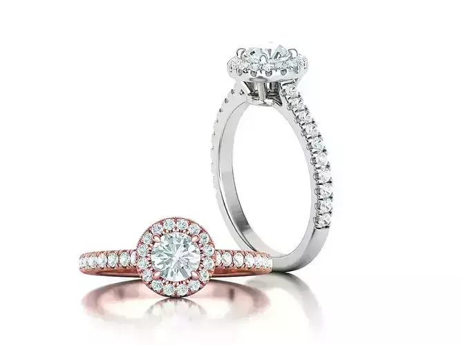 Halo Engagement Ring Half Carat Stone 5mm gem Pave setting