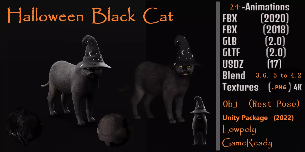 Halloween Black Cat Low-poly 3D model_0